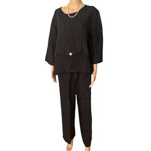 Cottage Clothing Inc Women’s Size Large 100% Linen Striped Black Pants and Top